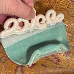 Handmade Ceramic Phone Stand, Multi Use, Stoneware Pottery, Kitchen Office Decor, Business Card Holder, Photo Display, Sponge or Card holder