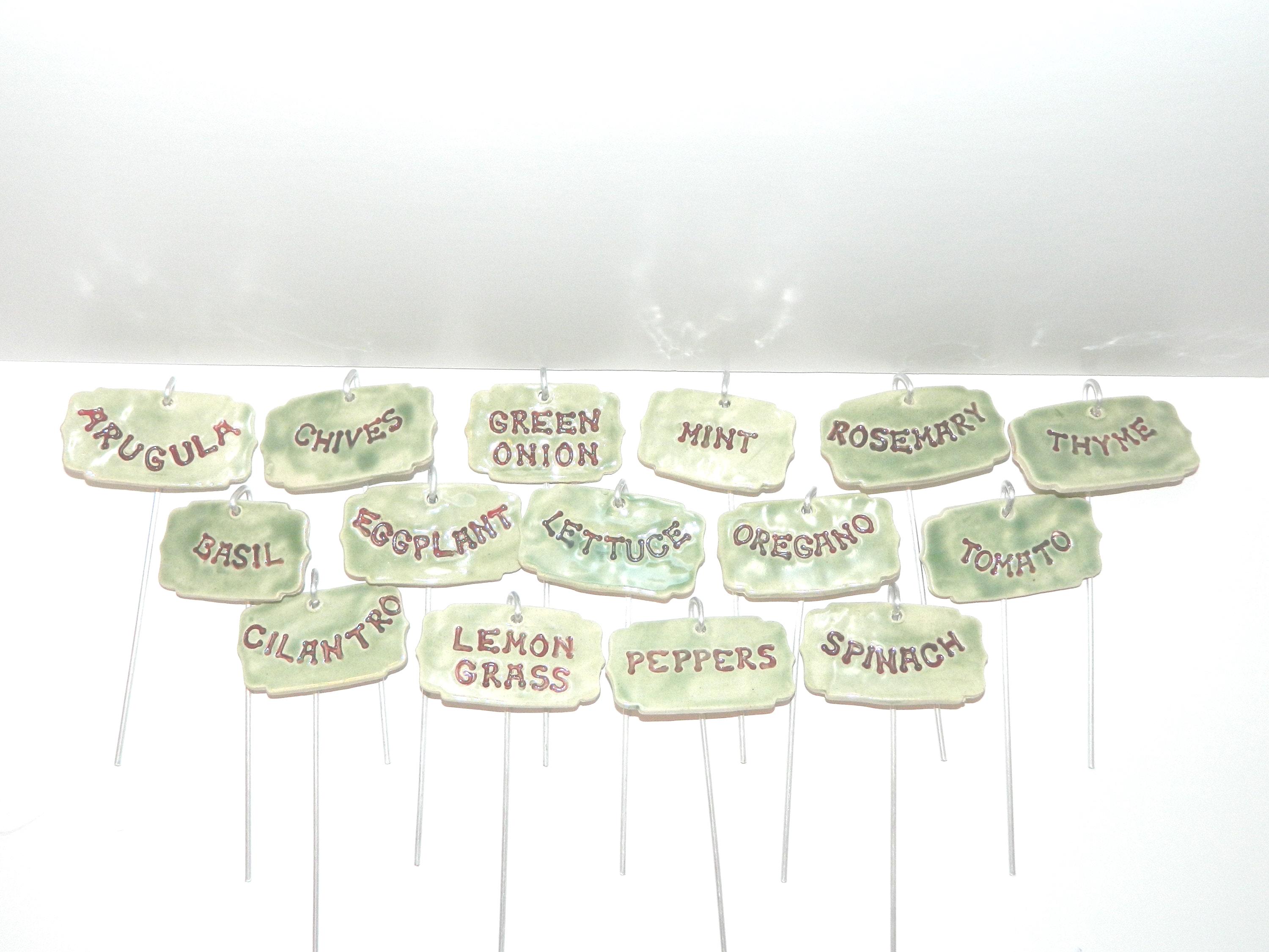 Set of 4 Herb Markers Ceramic/garden Decor/ Garden Gifts/ Vegetable ...