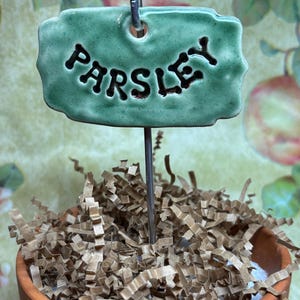 Ceramic Herb Labels,  Veggie Markers,  garden gifts, vegetable tags, Handmade Pottery, On 6 inch Aluminum Stick, Planter Decor
