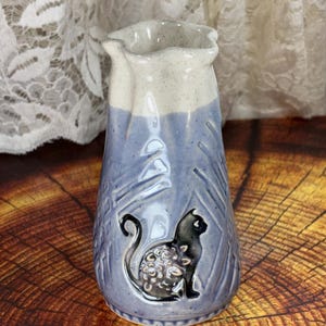 Ceramic Cat Flower Vase, Diamond Design, Handmade Pottery, Animal Lover, Multi Use, Kitchen Decor, All Occasion Gift, Original art, Unique