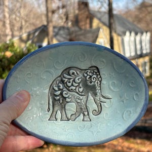 Elephant Lover Pottery , Oval Soap Dish, Treat Plate, Multi Use,  Handmade Pottery,  Original Artwork
