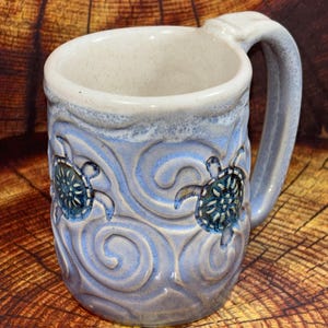Handmade Ceramic Sea Turtle Mug, Stoneware Pottery, 15oz, Original Artwork, All Occasion Gift, Kitchen Office Decor, Bundle of 2 option