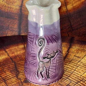 Handmade Ceramic Cat Vase, Fabric or Sunburst Design,  Stoneware Pottery, Kitty Lover Gift, Original Artwork, Multi Use, Kitchen Decor