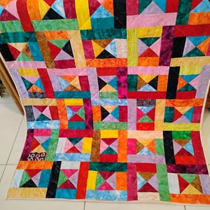 Handmade Batik Baby Quilt, quilts for sale, Scrap quilt, Lap quilt, Baby Boy or girl bedding,bright colors quilt, crib toddler,All Shook up2 image 11