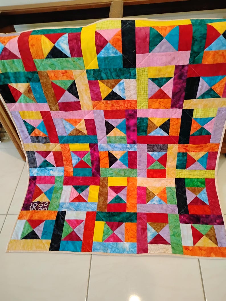 Handmade Batik Baby Quilt, quilts for sale, Scrap quilt, Lap quilt, Baby Boy or girl bedding,bright colors quilt, crib toddler,All Shook up2 image 11