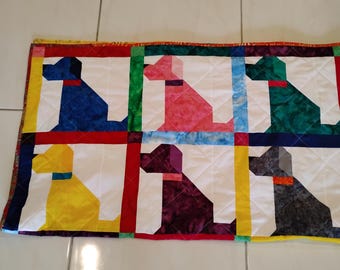 Handmade Batik Puppy Dog Baby Quilt: Vibrant Patchwork Crib Blanket, toddler, crib,Batik Puppy love