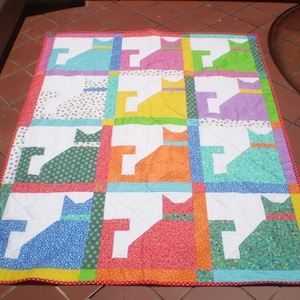 Handmade cat baby quilt, Quilts for sale, Baby quilt, Baby girl bedding, baby boy quilt, crib quilt, lap,bright primary colors,Calico Cats2