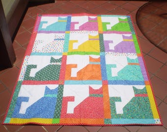 Handmade cat baby quilt, Quilts for sale, Baby quilt, Baby girl bedding, baby boy quilt, crib quilt, lap,bright primary colors,Calico Cats2