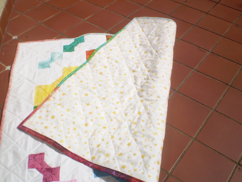 bright primary colors baby boy or girl batik quilt bedding quilts for sale Rainbow Farfale Rainbow Baby Quilt wall hanging handmade