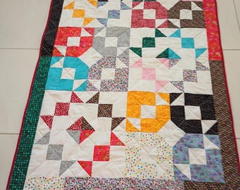 Handmade Scrap Baby Quilt,  Colorful patchwork crib blanket, unisex, toddler, Wowza2