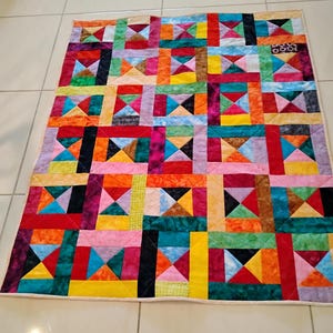 Handmade Batik Baby Quilt, quilts for sale, Scrap quilt, Lap quilt, Baby Boy or girl bedding,bright colors quilt, crib toddler,All Shook up2 image 1