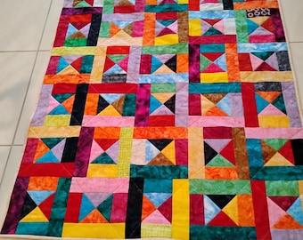 Handmade Batik Baby Quilt, quilts for sale, Scrap quilt, Lap quilt, Baby Boy or girl bedding,bright colors quilt, crib toddler,All Shook up2