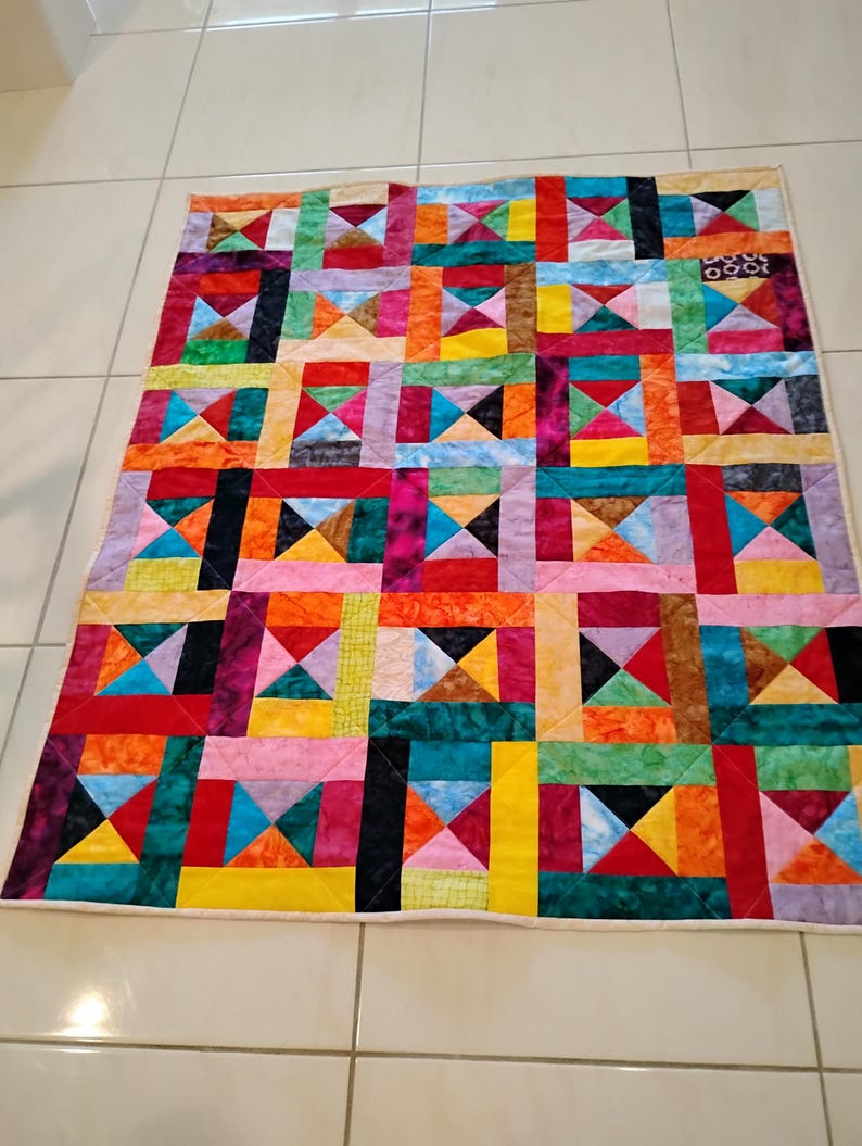 Handmade Batik Baby Quilt, quilts for sale, Scrap quilt, Lap quilt, Baby Boy or girl bedding,bright colors quilt, crib toddler,All Shook up2 image 1