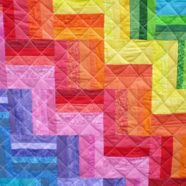 Baby quilt-Rainbow quilt-lap quilt-Rainbow Rail Fence-Crib quilt-Bright colors-Playmat-Nursery-Don't Fence Me In