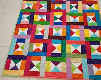 Handmade Batik Baby Quilt, quilt, Scrap quilt, Lap quilt, Baby Boy or girl bedding,bright colors quilt, crib toddler,Batik Twist and Shout