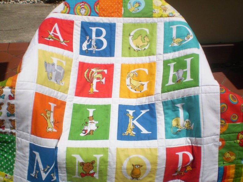 Crib Quilt Baby Boy Or Girl Quilt Bedding I Spy Quilt Handmade Toddler Abc Bright Colors Dr Seuss Abc And You2 Alphabet Baby Quilt