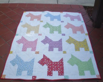 Vintage Style Scottie Dog Baby Quilt: Handmade Patchwork Bedding,toddler, crib,Feedsax Scotties