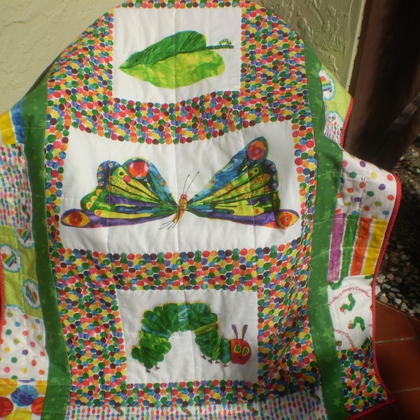 Hungry caterpillar Baby Quilt, handmade baby quilt, Baby Boy quilt, baby girl bedding, Bright primary colors,Toddler, Hungry Caterpillar