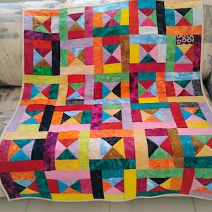 Handmade Batik Baby Quilt, quilts for sale, Scrap quilt, Lap quilt, Baby Boy or girl bedding,bright colors quilt, crib toddler,All Shook up2 image 2