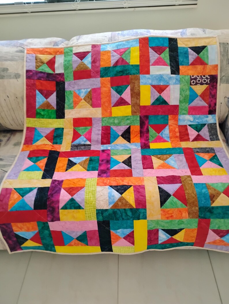 Handmade Batik Baby Quilt, quilts for sale, Scrap quilt, Lap quilt, Baby Boy or girl bedding,bright colors quilt, crib toddler,All Shook up2 image 2
