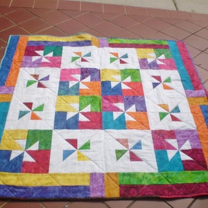 Handmade Batik Pinwheel Baby Quilt: Bright Primary Colors, 41" Square, toddler, crib,Batik Pinwheel parade