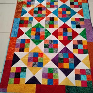 Handmade Batik Baby Quilt: Bright Patchwork Scrap Lap Quilt, toddler, crib , all colors, Batik Patchwork Picnic2