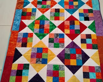 Handmade Batik Baby Quilt: Bright Patchwork Scrap Lap Quilt, toddler, crib , all colors, Batik Patchwork Picnic2