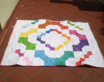 Handmade Rainbow Baby Quilt, quilts for sale, baby boy or girl batik quilt bedding, handmade, bright primary colors, Rainbow Farfale