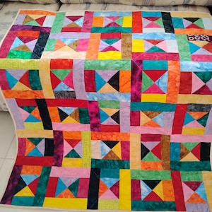 Handmade Batik Baby Quilt, quilts for sale, Scrap quilt, Lap quilt, Baby Boy or girl bedding,bright colors quilt, crib toddler,All Shook up2 image 3