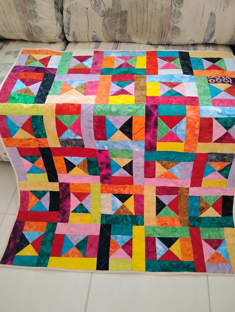 Handmade Batik Baby Quilt, quilts for sale, Scrap quilt, Lap quilt, Baby Boy or girl bedding,bright colors quilt, crib toddler,All Shook up2 image 3