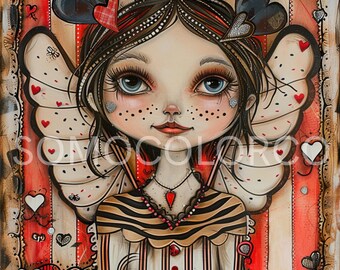 Herz Fee Lady 3 PNG |Fantasy Fee Clipart | Mystische weibliche Fee Kunst | Wunderliche Fee Digital Download | Zauberhafte Fee Illustration |Liebe