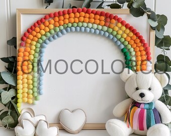 Regenbogen Teddy Baby Ankündigung PNG |Individualisierbar mit Neugeborenen Details | Geburtsankündigung zum Ausdrucken |