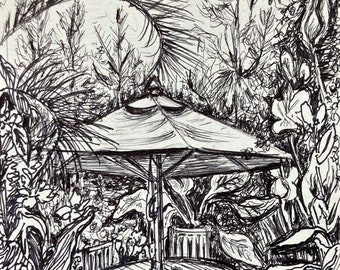 Smithsonian Gardens - Washington DC - Original Pen and Ink - by Leah Reynolds - 8 x 10 Matted Reproduction of Original