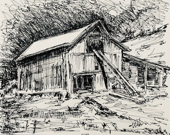 Wall Art - Rural Ohio - Pen and Ink - by Leah Reynolds - 8 x 10 Matted Reproduction of Original