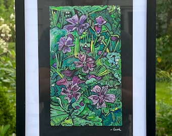 Spring Blooms - Original Gouache Painting - By Leah Reynolds comes in 81/2 x 11 Black Frame