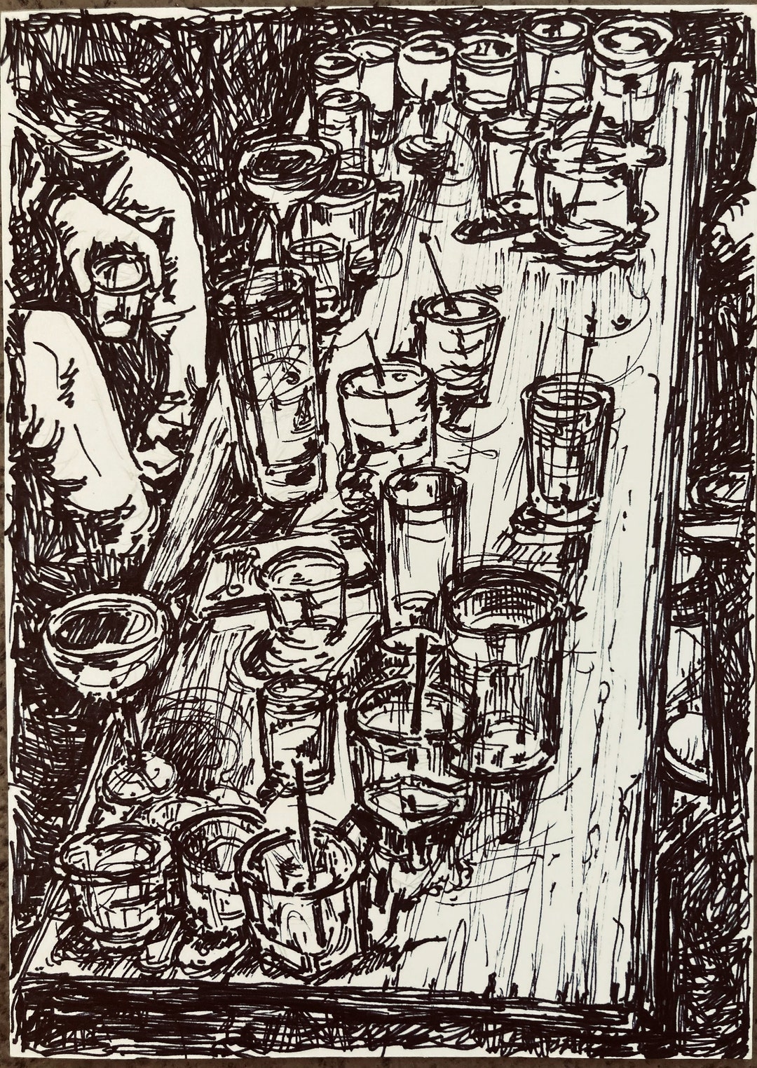 Wall Art Pen and Ink Print Nightlife California Leah Reynolds 8 X 10