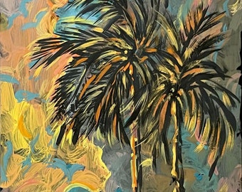 Art Print - Palm Before the Storm - Palm Trees and Clouds - Reproduction of Original - Leah Reynolds Studio