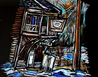 Ice Cream - Rural Road on a Snowy Winter Day - 8 X 10 Reproduction of Original Oil Pastel