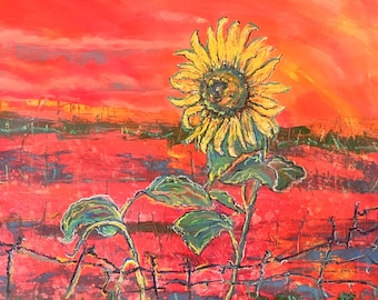 Sunflower Beneath the Red Sky - 8 x 10 print in 11 x 14 mat by Leah Reynolds