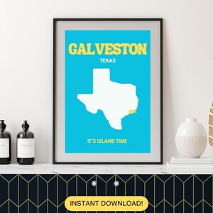 Galveston TX Wall Art Galveston Texas Map Galveston Art Galveston Beach Decor Galveston Prints Texas Print Galveston Decor Digital