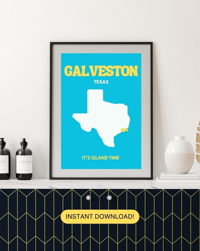 Galveston TX Wall Art Galveston Texas Map Galveston Art Galveston Beach Decor Galveston Prints Texas Print Galveston Decor Digital