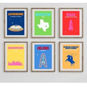 Houston Texas Prints Wall Art, Houston Prints, Houston Astrodome Downtown Houston Texas Poster, Houston Oilers Houston Travel Print Set of 6