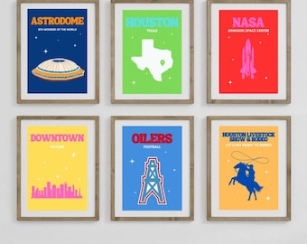 Houston Travel Poster Set, Astrodome, Oilers, Houston Rodeo (Digital Download)