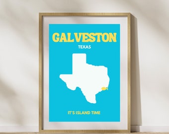 Galveston Texas Map Art Print, Minimalist Beach House Decor (Digital Download)