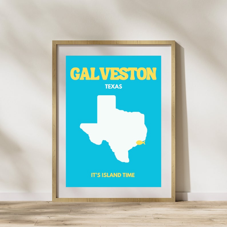 Galveston TX Wall Art Galveston Texas Map Galveston Art Galveston Beach Decor Galveston Prints Texas Print Galveston Decor Digital