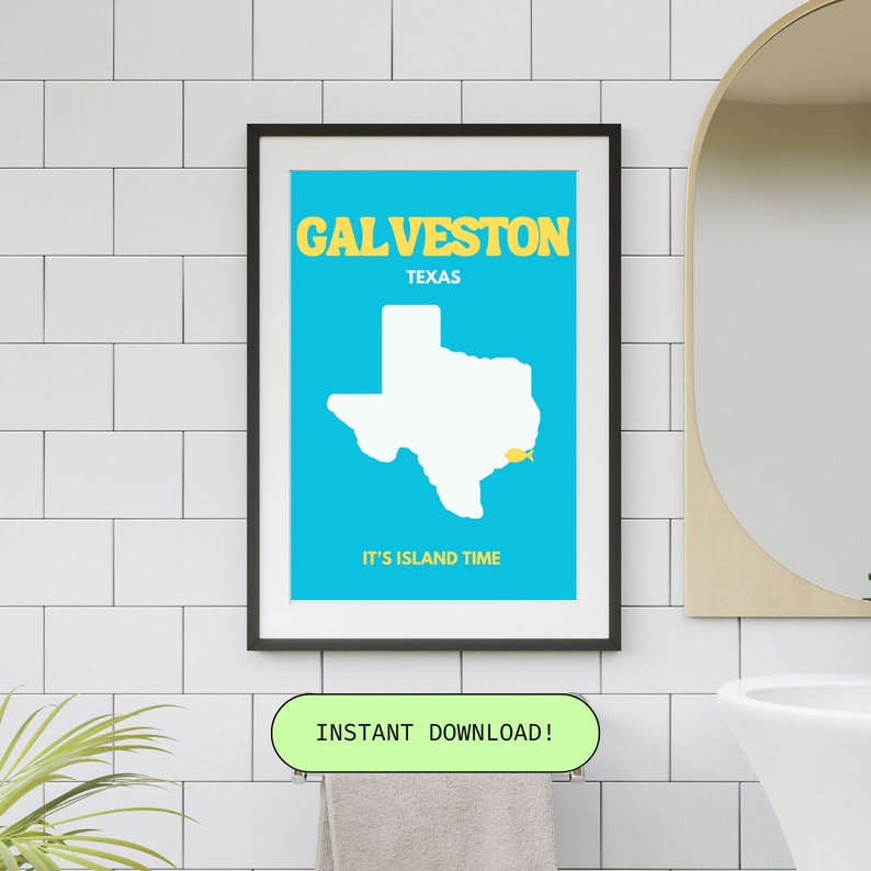 Galveston TX Wall Art Galveston Texas Map Galveston Art Galveston Beach Decor Galveston Prints Texas Print Galveston Decor Digital