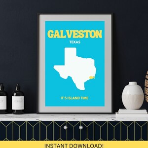 Galveston TX Wall Art Galveston Texas Map Galveston Art Galveston Beach Decor Galveston Prints Texas Print Galveston Decor Digital