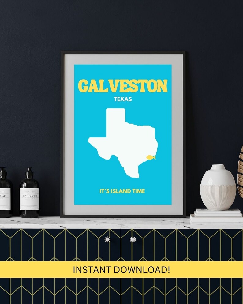 Galveston TX Wall Art Galveston Texas Map Galveston Art Galveston Beach Decor Galveston Prints Texas Print Galveston Decor Digital
