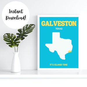 Galveston TX Wall Art Galveston Texas Map Galveston Art Galveston Beach Decor Galveston Prints Texas Print Galveston Decor Digital