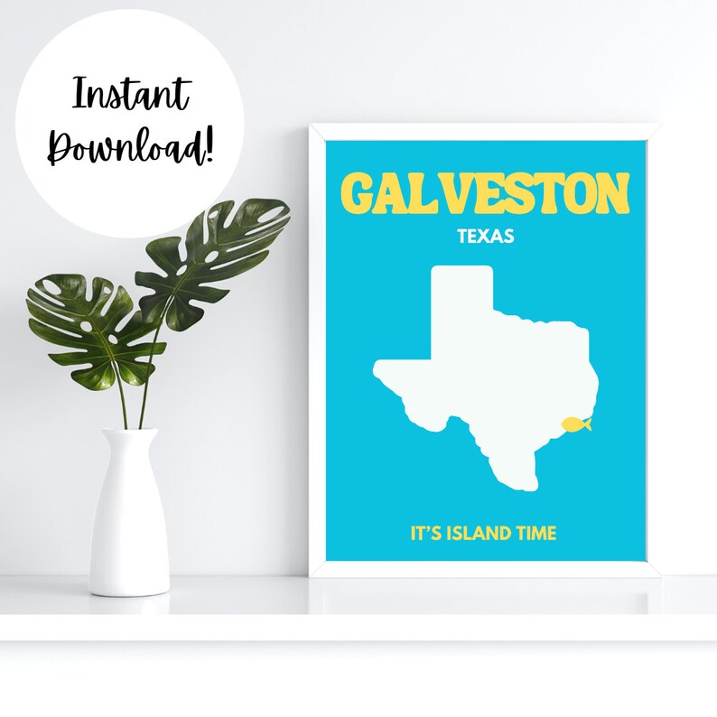Galveston TX Wall Art Galveston Texas Map Galveston Art Galveston Beach Decor Galveston Prints Texas Print Galveston Decor Digital
